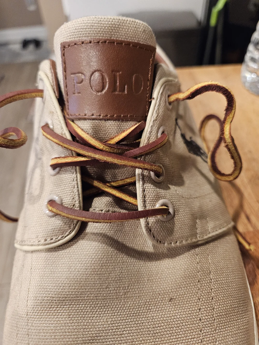 Polo by Ralph Lauren Faxon Beige/Tan Canvas Boat Shoes with Leather Accents